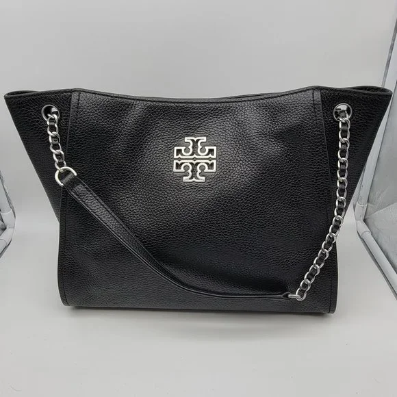 Tory Burch Britton Small Slouchy Tote Black Leather - Picture 1 of 8